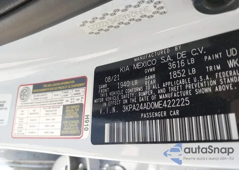 2021 Kia Rio S from USA, damaged, VIN 3KPA24AD0ME422225